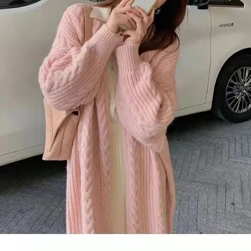 ITOOLIN Autumn Women Loose Warm Long Cardigan Coat Solid Long Sleeve Thicken Sweater TRAF Coat Women Streetwear Outerwear Winter 250106