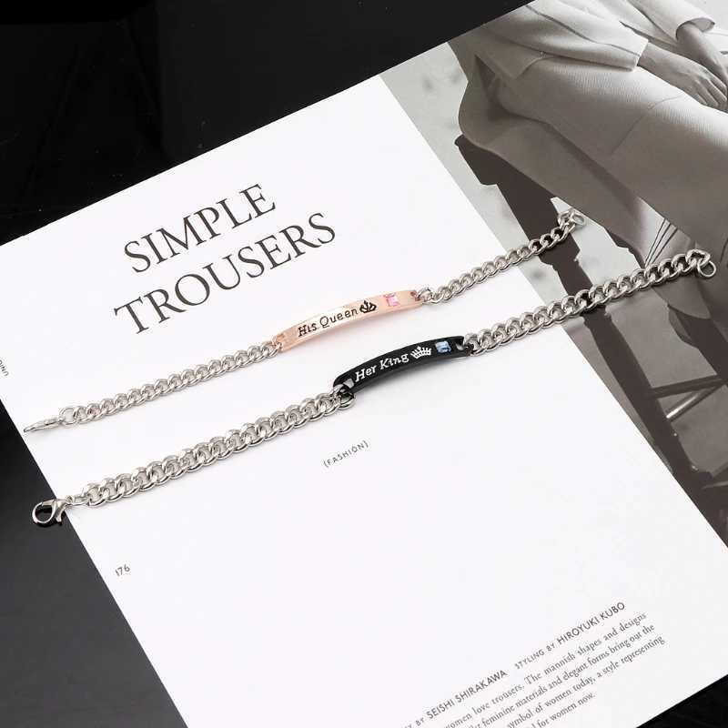 2pcs Fashion Couple Bracelets His Queen Her King Pendant Stainl Steel Bracelets Surprise for Boyfriend GirlfriendXJ250109