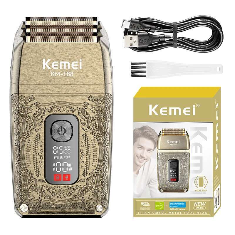 High Power Professional Men's Retro Metal Reciprocating Duplex Shaver LCD Smart Screen USB Charging KM-T88