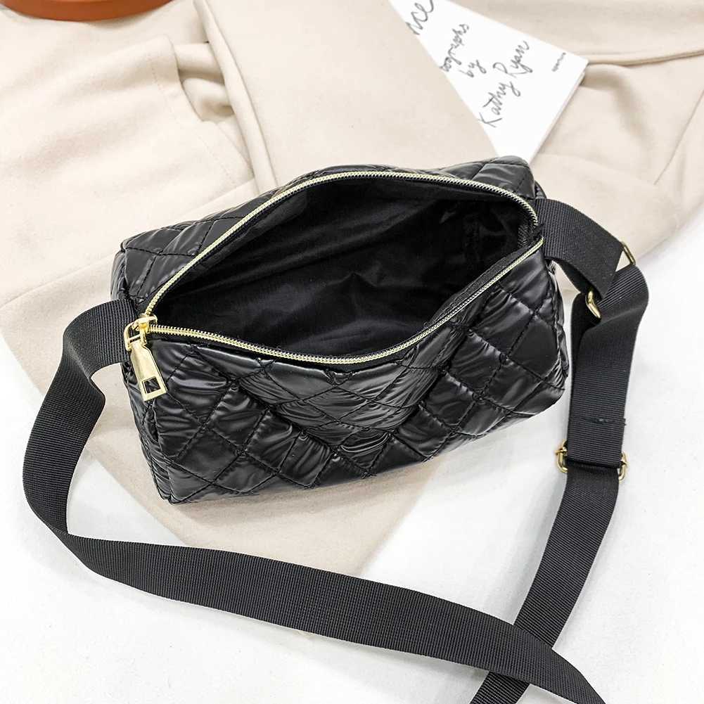 New Fi Cylindrical Crossbody Bags for Women Casual Cott Padded Lattice Bucket Messenger Bags Small Ladies Shoulder BagsXJ250108