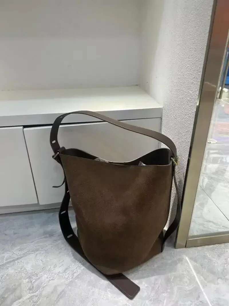 Genuine Leather Women's Shoulder Cross Designer Head Layer Suede Cowhide Female Handheld Underarm Bucket Bag 2025 New