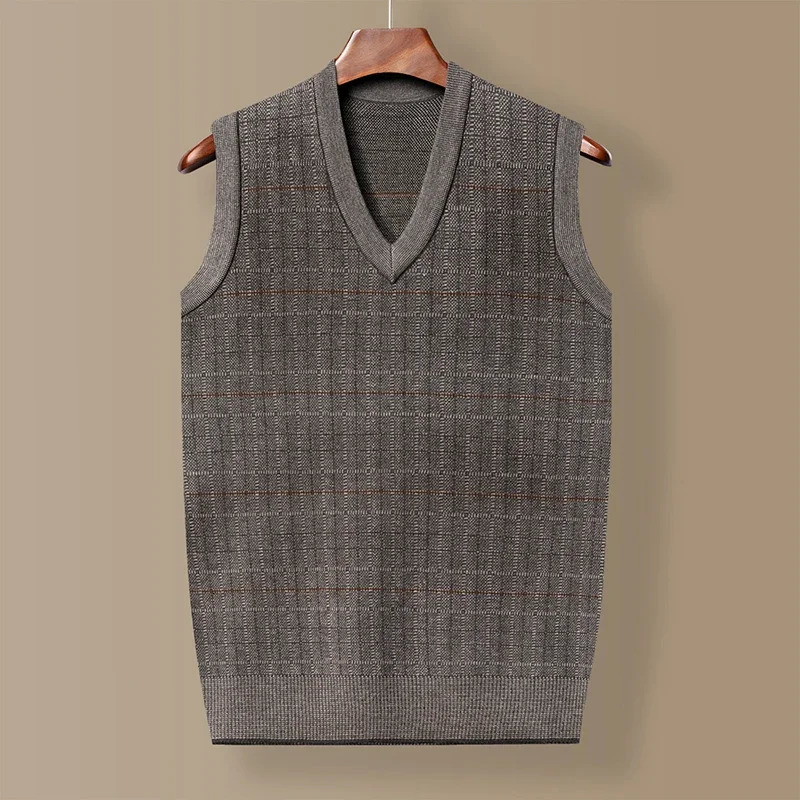 Mens Thickened Casual Sweater Tank Top Autumn and Winter Warm Vneck 250107