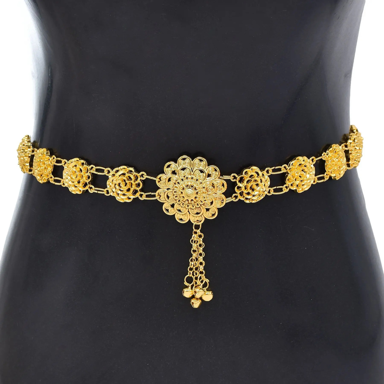 Golden Hollow Crystal Flower Diagonal Cross Shoulder Waist Chain Arab Ethnic Bride Wedding Accessories Womens Body Jewelry 250107