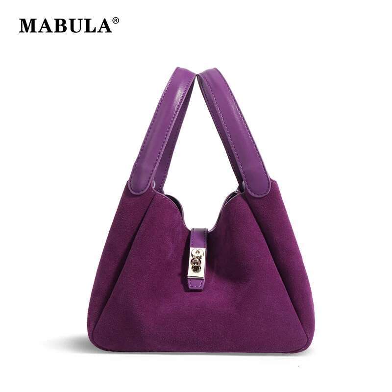 MABULA Designer Brand Women Genuine Leather Tote Fashion Bucket Suede Shoulder Crossbody Bag Cowhide Basket Handbag