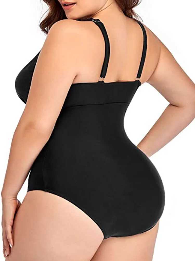 Plus Size Swimsuit Women 2023 Swimwear One Piece Tankini Large Size Solid Color Swimming Sport Mesh Stitching Bikini BathingXJ240108
