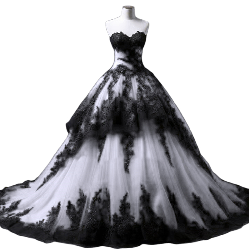 Black And White Wedding Dresses Sweetheart Neck Sleeveless Tiered Gothic Bridal Gowns Lace-Up Back Vintage Bride Dress 2025