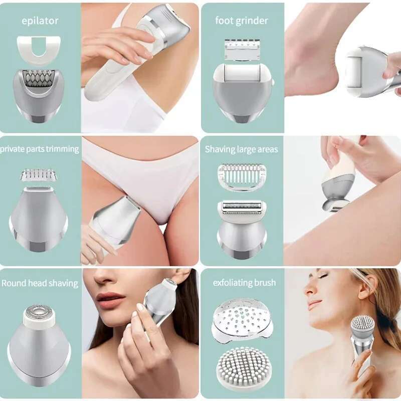Electric Razor 7 in 1 Painless Wet & Dry Women Shaver for Arm, Underarm, Bikini, Legs, Replaceable Heads, USB Charging