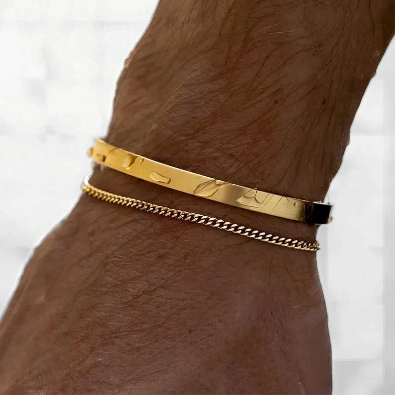 Stainl Steel Punk Men Bracelet Bangle Water Proof 14k Gold Plated Fashion Cuban Link Chain Bracelets Daily Wear JewelryXJ250109