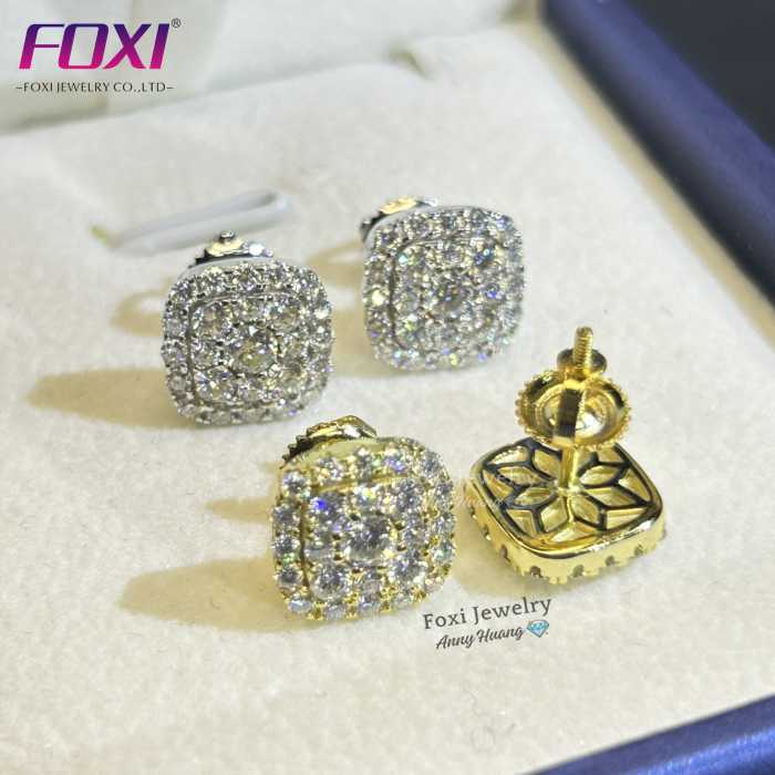 Stock Sier Jewelry Iced Out Cluster Stud Pass Dia Tester Women Screw Back Moissanite Earrings