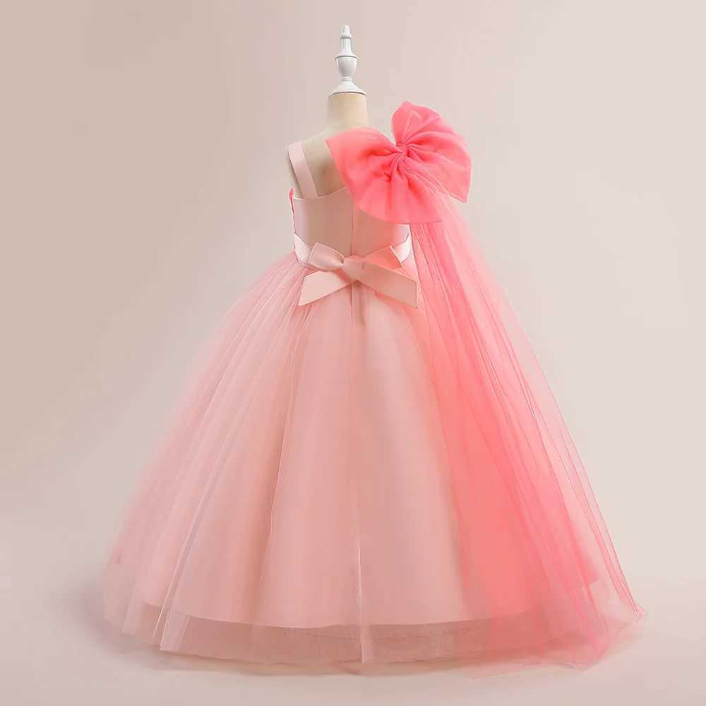 Summer Big Bow Wedding Girls Dress Fluffy Tulle Bridemaid Par Prom Gown Dresses For Girl Birthday Performance Banquet VestidosXJ250108