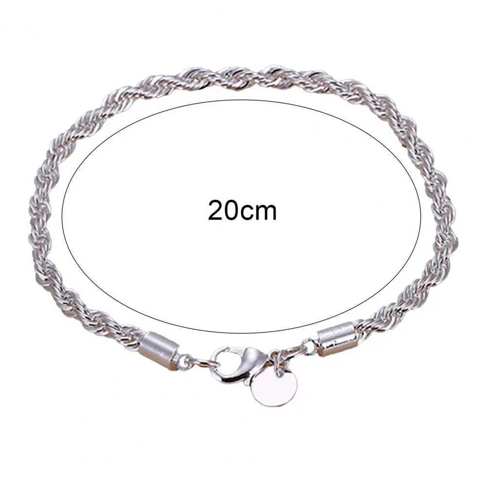 Silver 4MM Women Men chain Male Twisted Rope Bracelets Fashion Silver Jewelry Silver Plated Twisted Chain Bangle Chain BraceletXJ250109