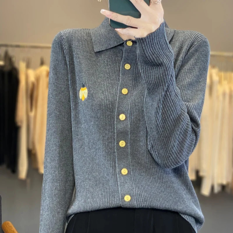 cashmere sweater womens autumn and winter knitted top long sleeved cardigan embroidered womens sweater 250106