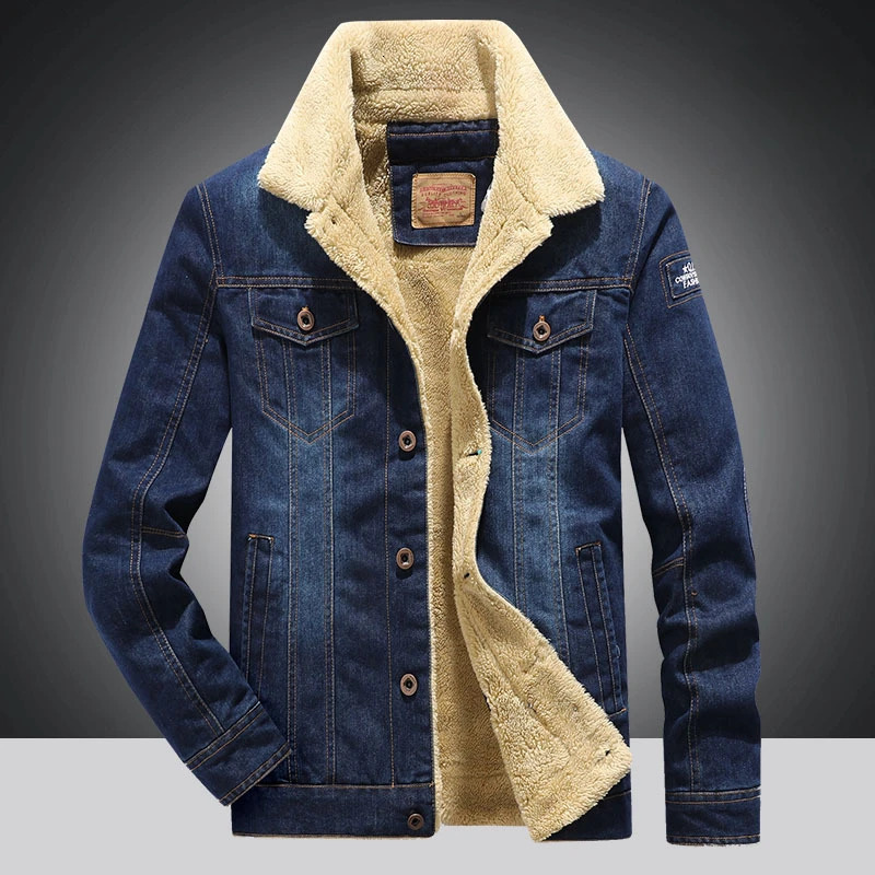 Young Mens Autumn and Winter Fleece Denim Jacket Casual Loose Large Size Thickened Cotton Coat 250107