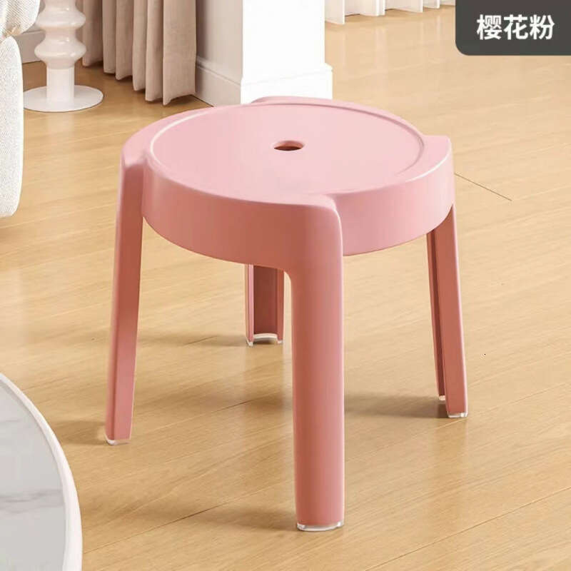 084 Plastic thickened household small adult round can be stacked, coffee table stool, bathroom anti slip children's low stool