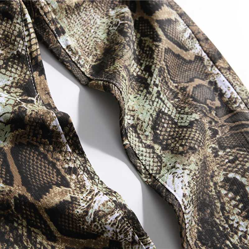 New Arrival Sokotou mens fashionable snake skin printed jeans ultra-thin color stretch jeans Z250109