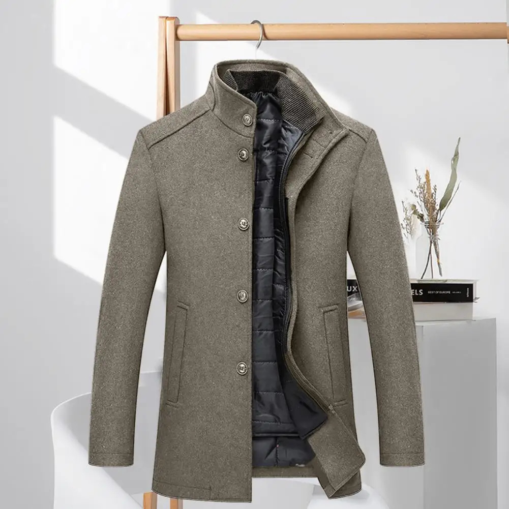 Men Woolen Jacket Waistcoat Two Peices Set Casual Wool Blend Coat Winter MidLength Thickened Overcoat With 250106