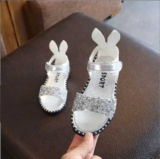 Summer childrens rabbit ear sandals fashionable sparkling rhinestone girl princess Roman sandals baby smooth beach shoes W250108