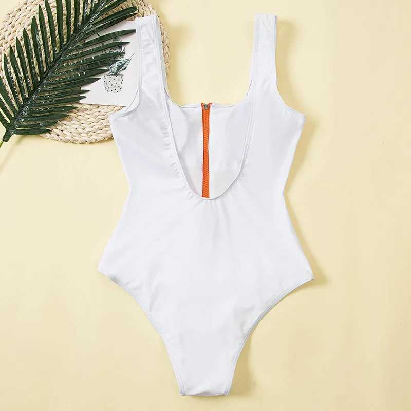 Sexy Bikini One Piece Swimsuits Women Zipper Swimwear Solid Padded Bra Bathing Suit Tropical Surfing Sport Bodysuit FaXJ240108