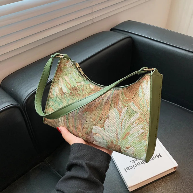 Fashion Vintage Women Oil Painting Shoulder Bags Ladies Simple Flower Female Armpit Hobos Bags Small Clutch Handbag 250106