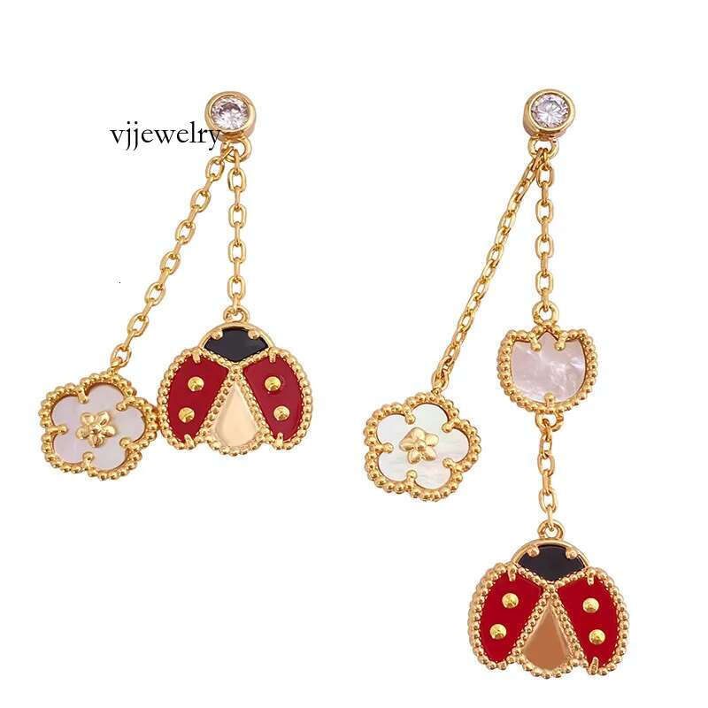 VJjewelry High Edition Dangle & Chandelier Lucky Spring Earrings Tassel Style Natural Mother-of-Pearl RoseGold Plated No Box Included