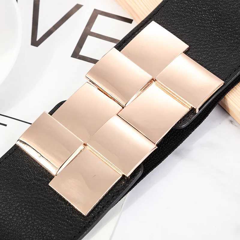 Womens elastic wide belt classic womens multi-color square buckle dress decoration ultra-thin elastic belt W250109