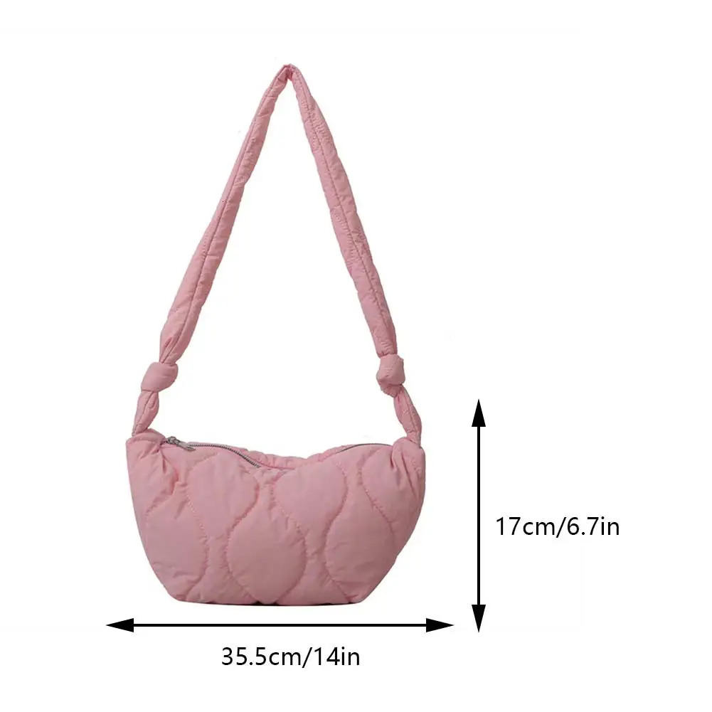 Female Puffer Shoulder Bag Soft Pillow Shopper Bag Ruched Messenger Bag Padded Tote Handbag Winter Checkered Purses 250106