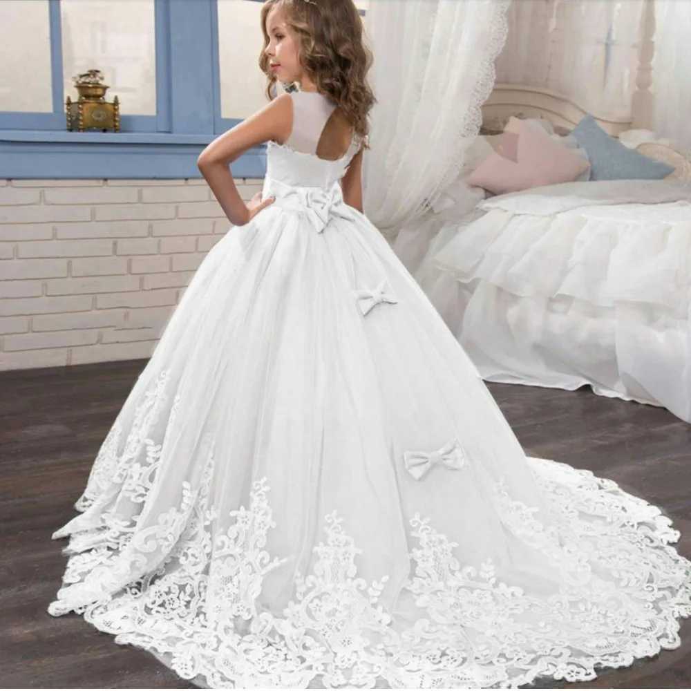Girls Princess Bridesmaid Dress For Wedding Long Dress Girl Birthday Par Prom Gown Kids White Formal Pageant Vestidos 5-14YrsXJ250108