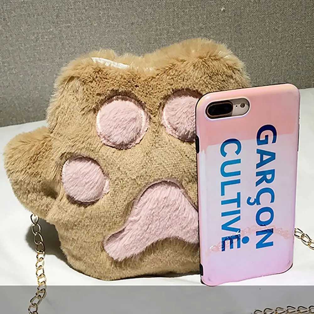 Fi Women Bears P Shaped Soft Faux Fur Crossbody Handbag Fluffy Mini Shoulder Chain Bag Messenger Bag Bear P Small BagXJ250108