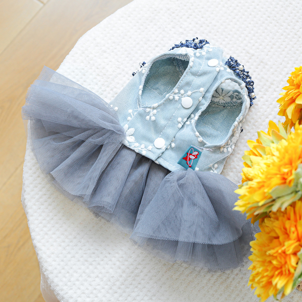Pet Clothing Cat Autumn/Winter Grey Blue Fragrant Skirt Dress Wedding Dress Suitable for Small and Medium sized Dogs