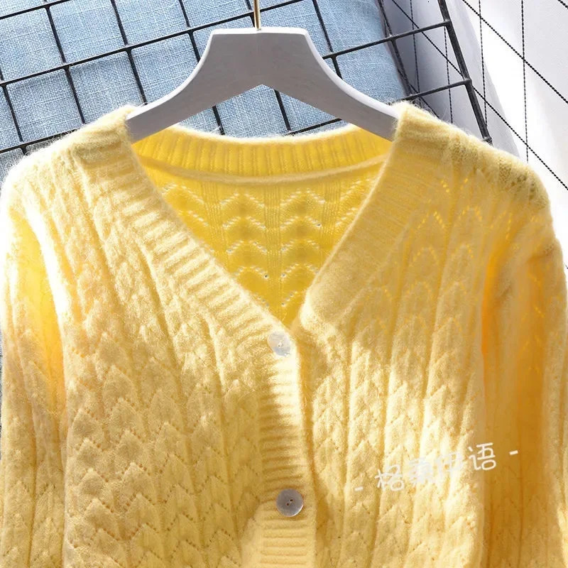Women Cardigans Autumn Winter Single Breasted V-neck Knitted Sweater Spring Fashion Short Knitwear Solid Cardigan Jumpers 250106