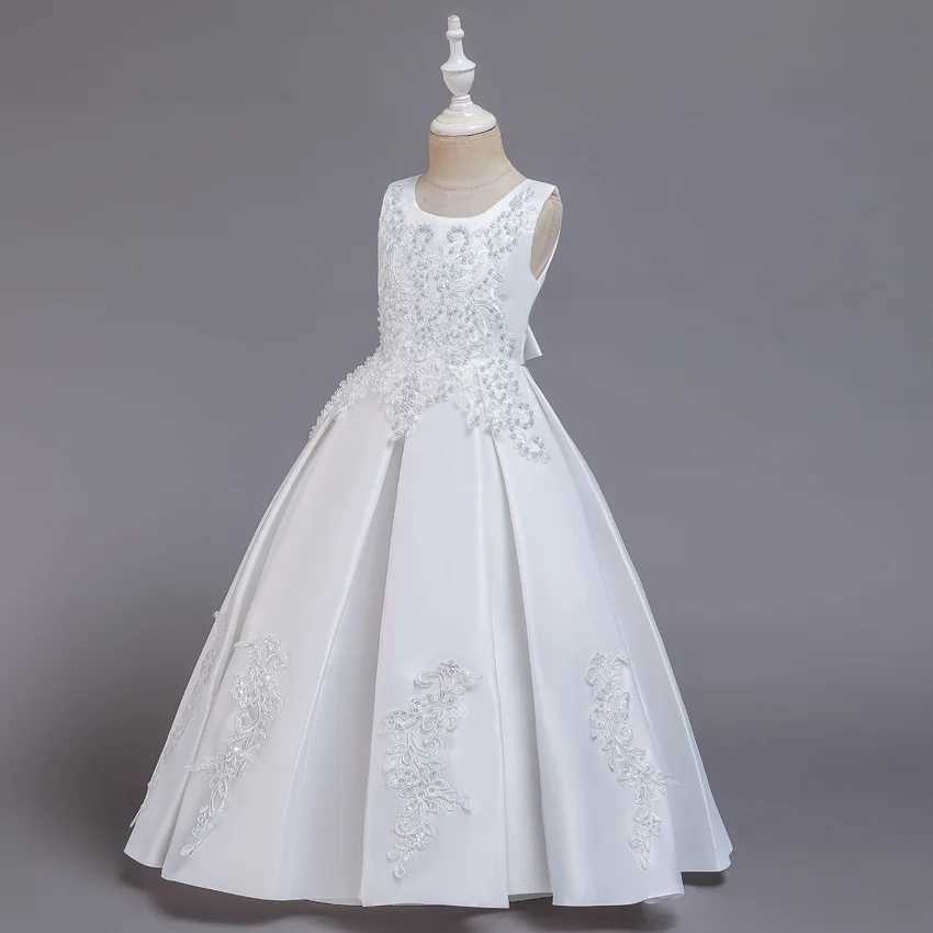 Girls Ground-Length Dress Embroidered Satin Beaded Dress Host Flower Girl Princess Dress Runway Dress Girls Birthday DressXJ250108
