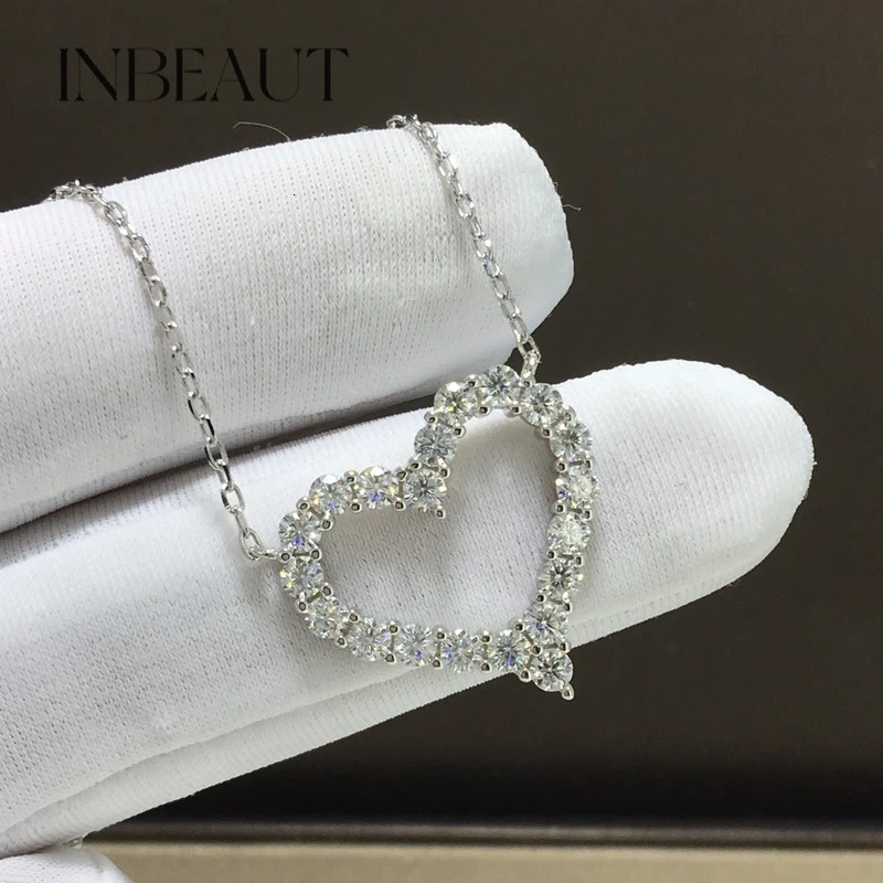 INBEAUT 9K White Gold Total 12 ct Excellent Cut Pass Diamond Tester D Color Heart Pendant Necklace for Wedding 241220