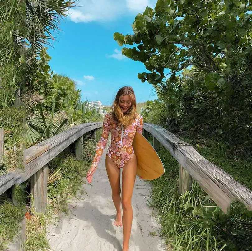 Floral Print One Piece Swimsuit Women Swimwear Monokini Long Seve Printed Fa Bathing Suit Surfing Bodysuit Swim Wear BeachXJ240108