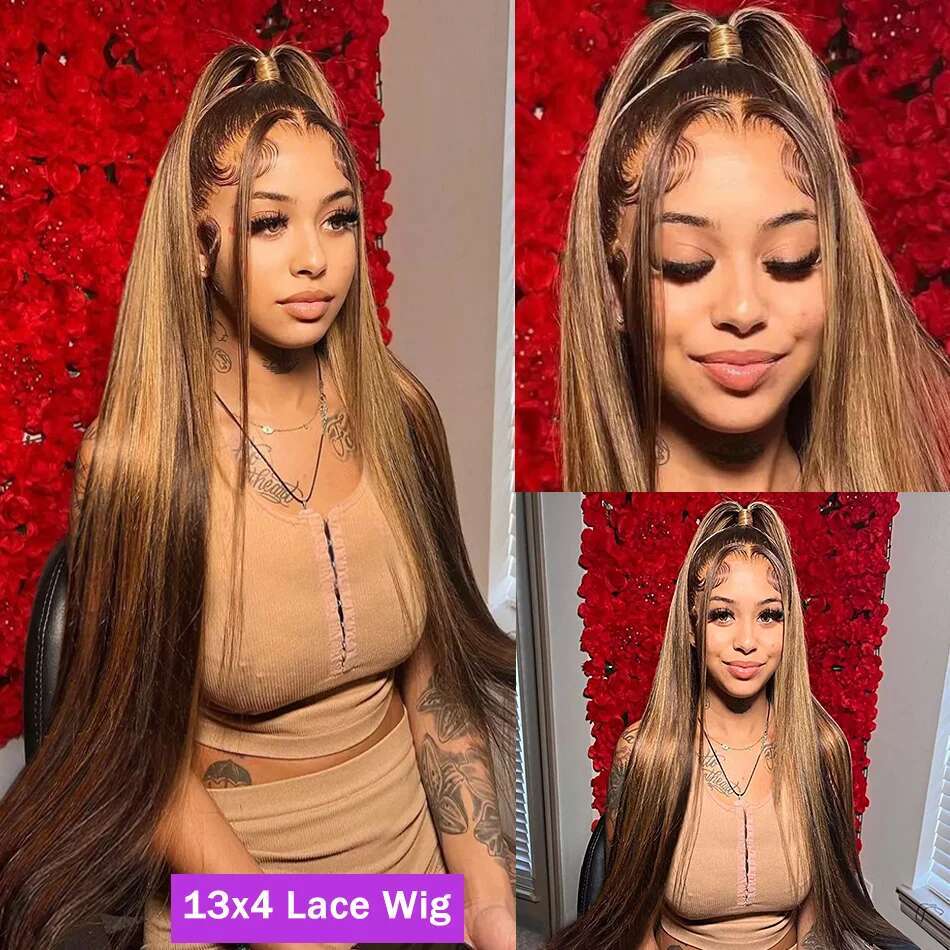 Melodie 30 40 Inch Highlight Wigs Human Honey Blonde Colored Straight 13X6 Lace Frontal Wig 220% Brazilian Hair For Women
