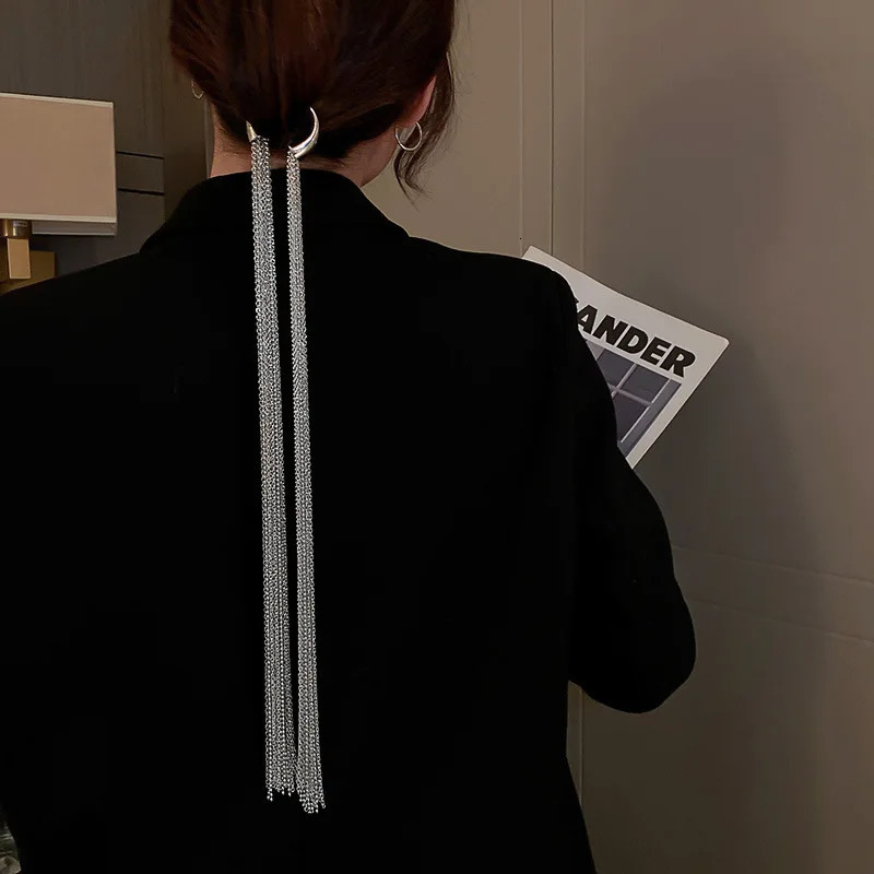 FYUAN Fashion Silver Color Chain Hairpin Braid Headband Long Tassel DIY Hairwear Accessories Statement Jewelry 241228