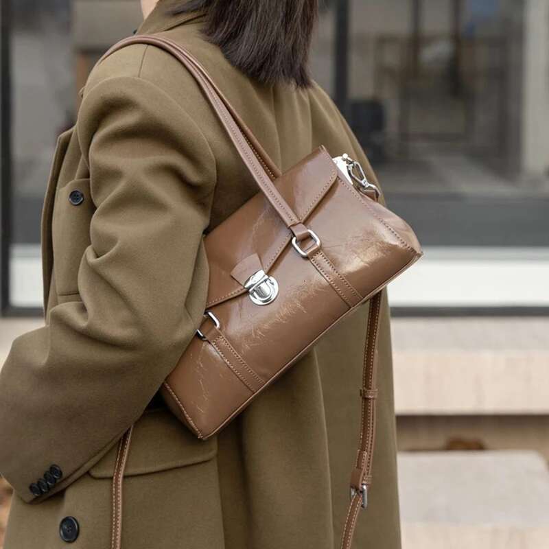 Toptrends Cowhide Genuine Leather Underarm Shoulder Bags For Women 2025 Designer Long Handle Satchel Tote Ladies Handbags