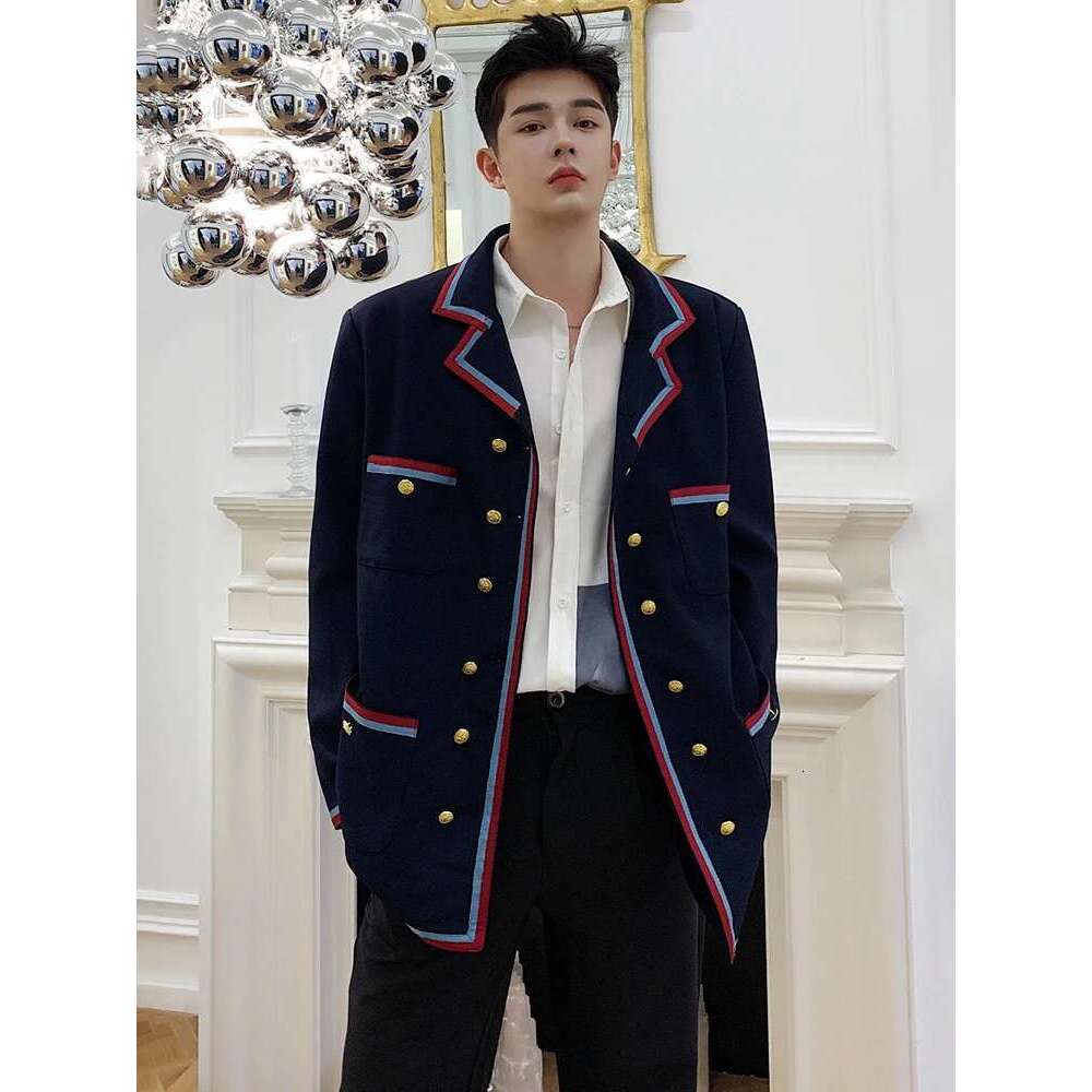 Autumn New Original Edge Color Contrast Splicing Design Korean Version Casual Blazer Coat Men Elegant Jacket