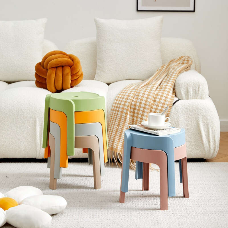 084 Plastic thickened household small adult round can be stacked, coffee table stool, bathroom anti slip children's low stool