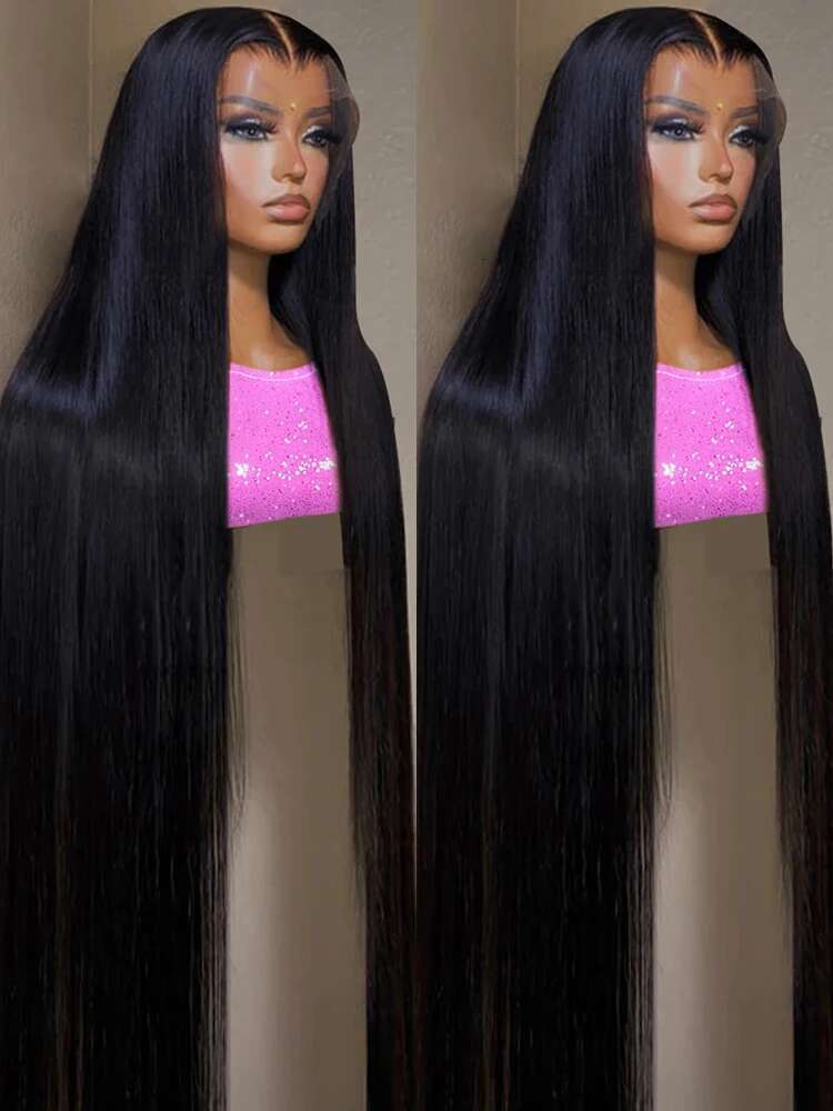 High 300 Density 13X6 13X4 HD Front Human Hair Straight 360 Full Lace Frontal Wig Transparent Wigs For Women 40 42 Inch