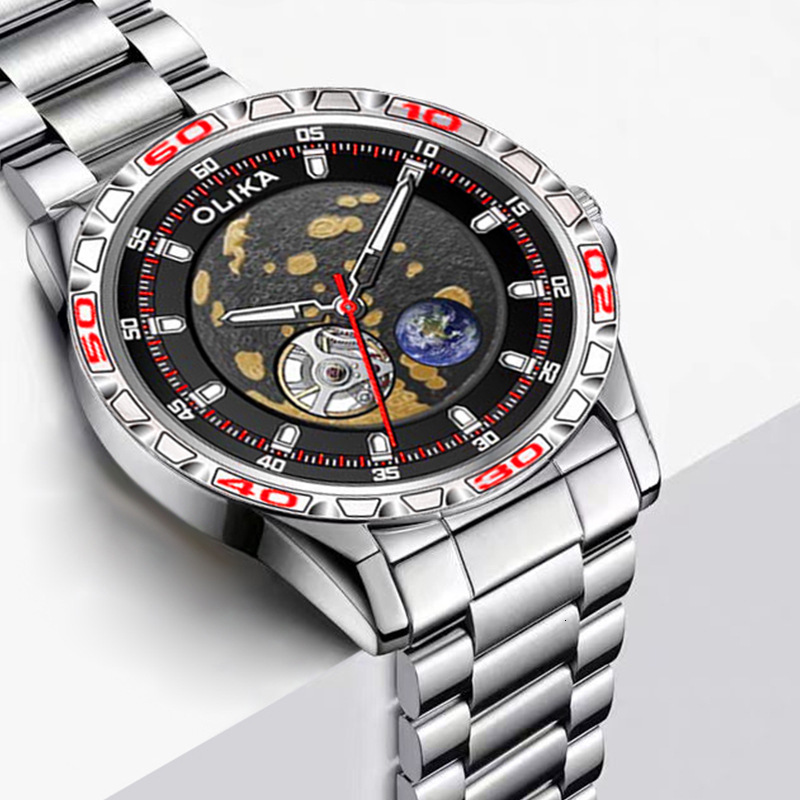 Stylish Stainless Steel Mechanical Watch with Aerospace Design for Men