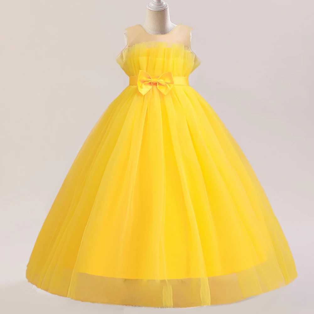 Summer Tulle Bridesmaids Pink Par Dresses for Girls Elegant Bow Princess Wedding Girls Dress First Communion Wedding Prom GownXJ250108