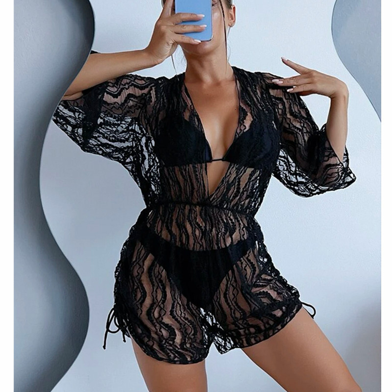 2025 Black and White Hoodie Mesh Flat Corner Bikini Sunscreen Beach Wear Swimsuit Designer Women's 3-Piece Set