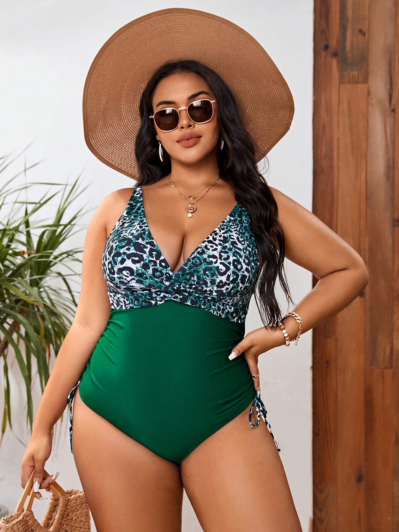 2025 new plus size solid color leopard print multi-color printed dress slim fit drawstring bikini designer women's swimsuit trendy beach swimsuit