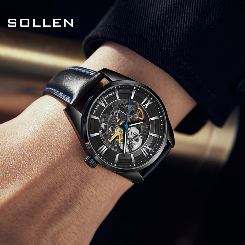 Men's Skeleton Automatic Mechanical Watch - Black Warrior