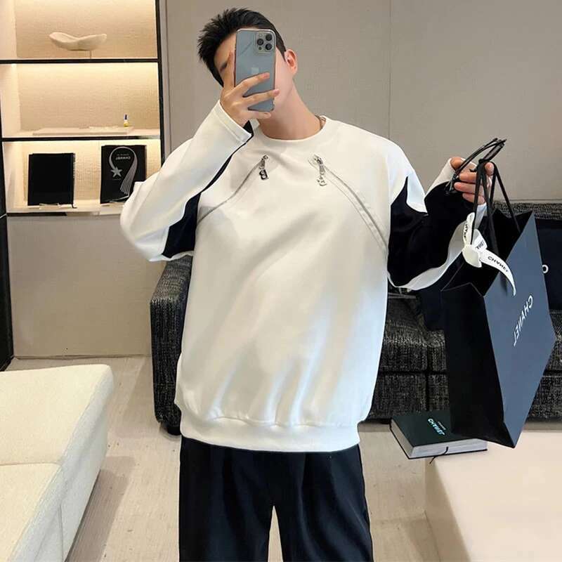 Zipper Patchwork Long Sleeve T Shirts Designer Men Sport Street Sweatshirts Stylish Tops New Clothing