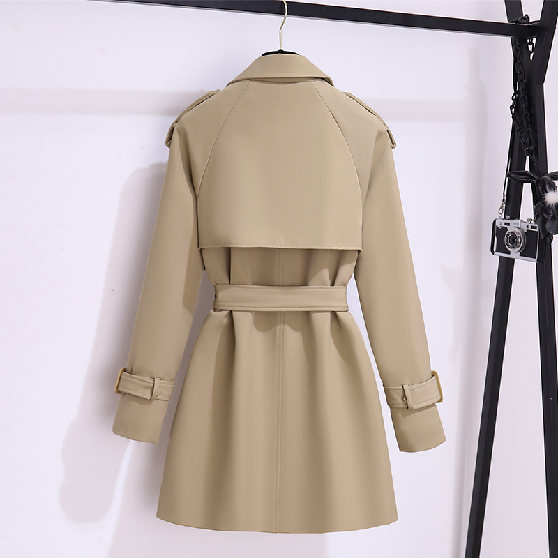 Womens British Style Windbreaker Streetwear Double Breasted Trench Coats Elegant Autumn Winter Khaki Or Black Jackets