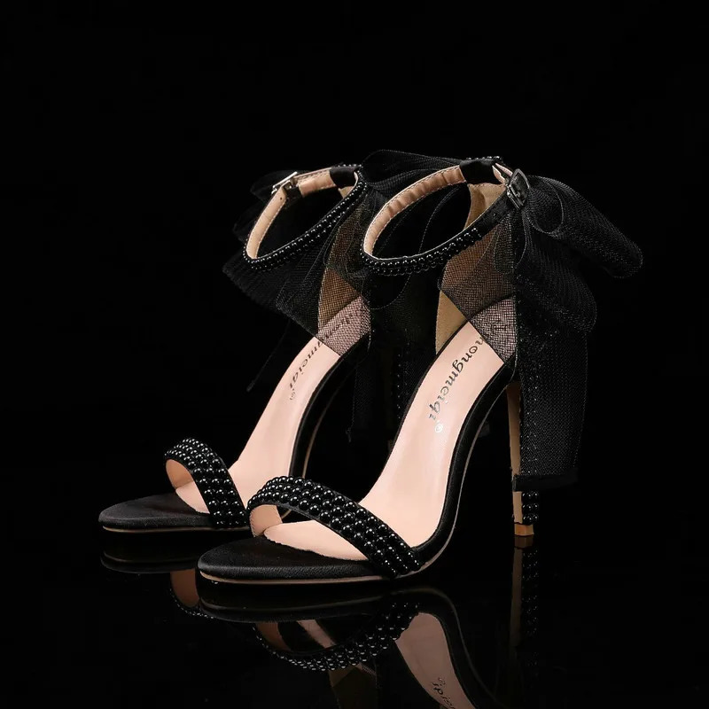 Fish Mouth High Heels Shallow Mouth Rhinestone Pearl Sandals Womens Wedding Bride Shoe 250106