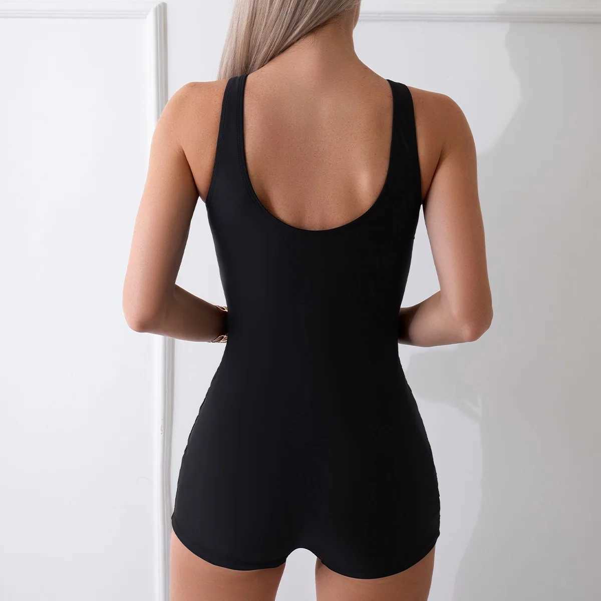 Summer Black Sexy One-Piece Swimsuits Closed Womens Swimwear Sports Swimming Wear Body Bathing Suit Beachwear Pool BatherXJ240108