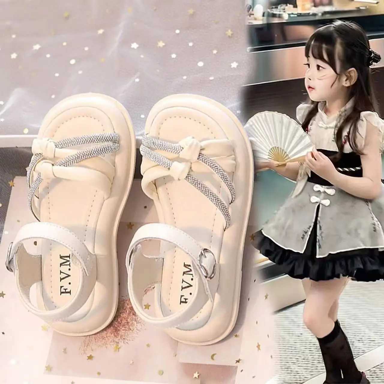 Girls Sandals 2024 New Summer Childrens Fairy Style Fashion Womens Anti slip Princess Shoes W250108