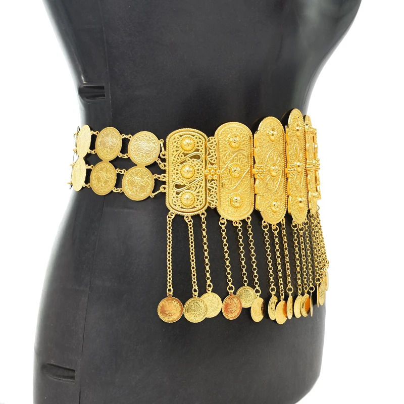 Women Body Chains Boho Ethnic Coin Long Tassels Vintage Carved Indian Belly Dance Chains Bohemian Waist Chains Female 250107
